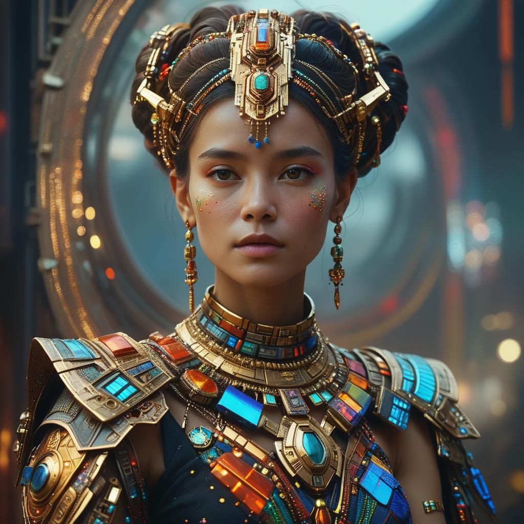 Cinematic Portrait of Woman in Futuristic Attire