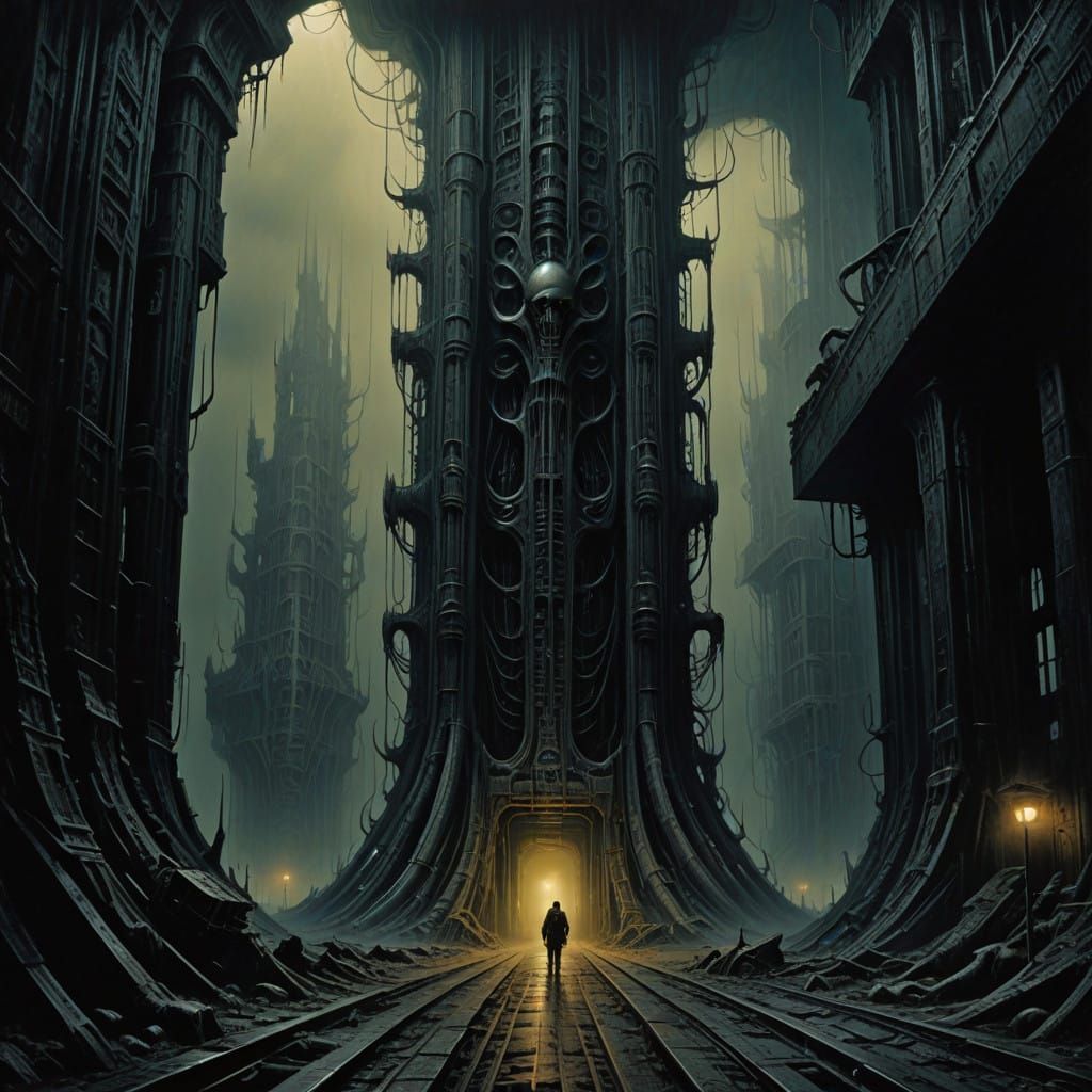 Ominous Metallic Pillar in Desolate Landscape