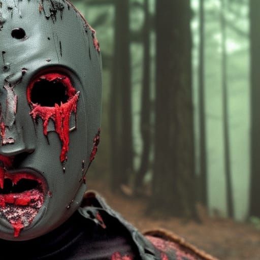 Eerie Slasher Figure in Forest Pond, Horror Illustration