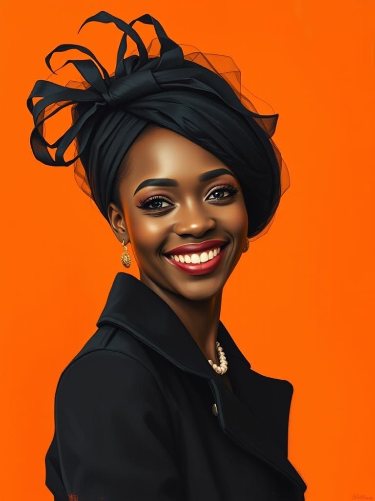 Vibrant Portrait of Smiling Woman in Black Coat