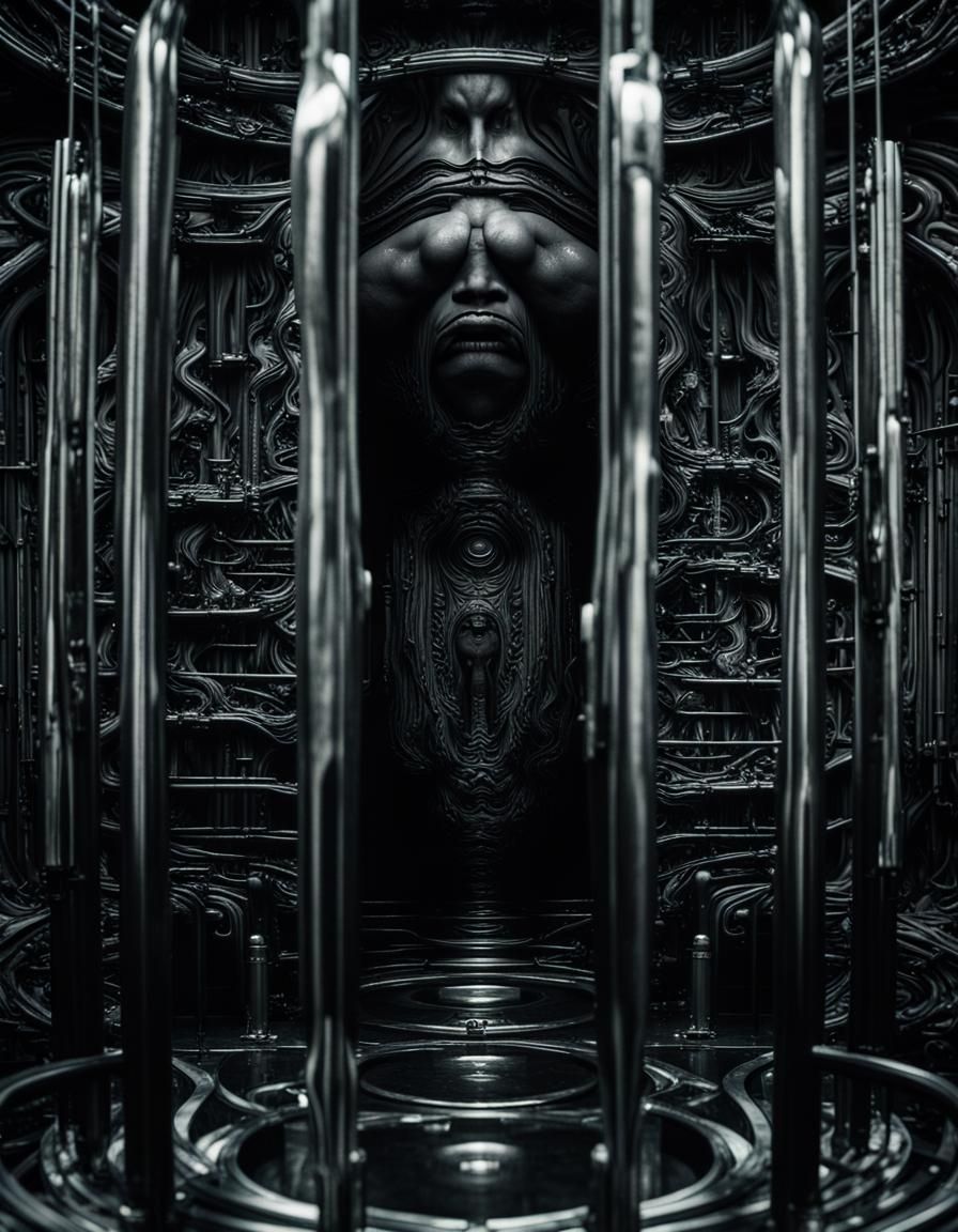 Dark Sci-Fi Portrait in HR Giger Style