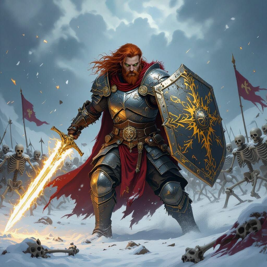 Paladin Charges Undead Horde in Epic Fantasy Art
