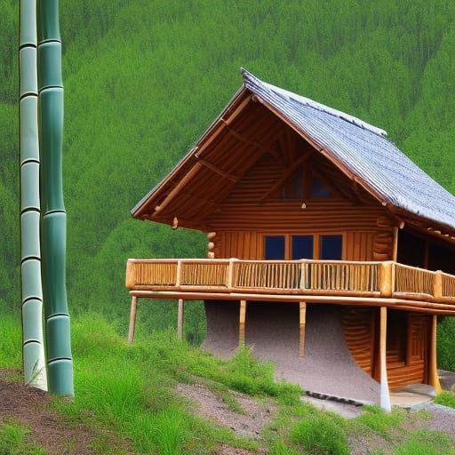 Bamboo Cabin on Coffee Mountain: Realistic 4K Photo