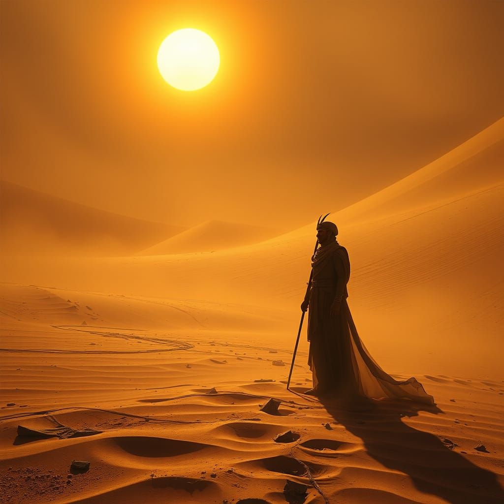 Sun God Ra in Ethereal Desert Landscape