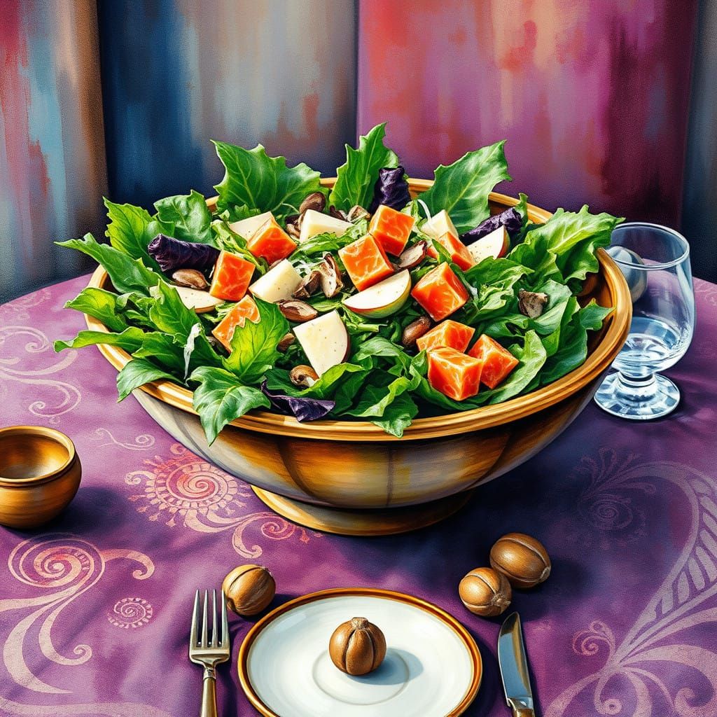 Impressionist Masterpiece: Whimsical Bamboo Salad Scene
