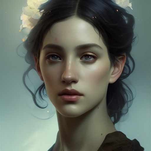 Dimitrescu Portrait with White Roses in Art Nouveau Style