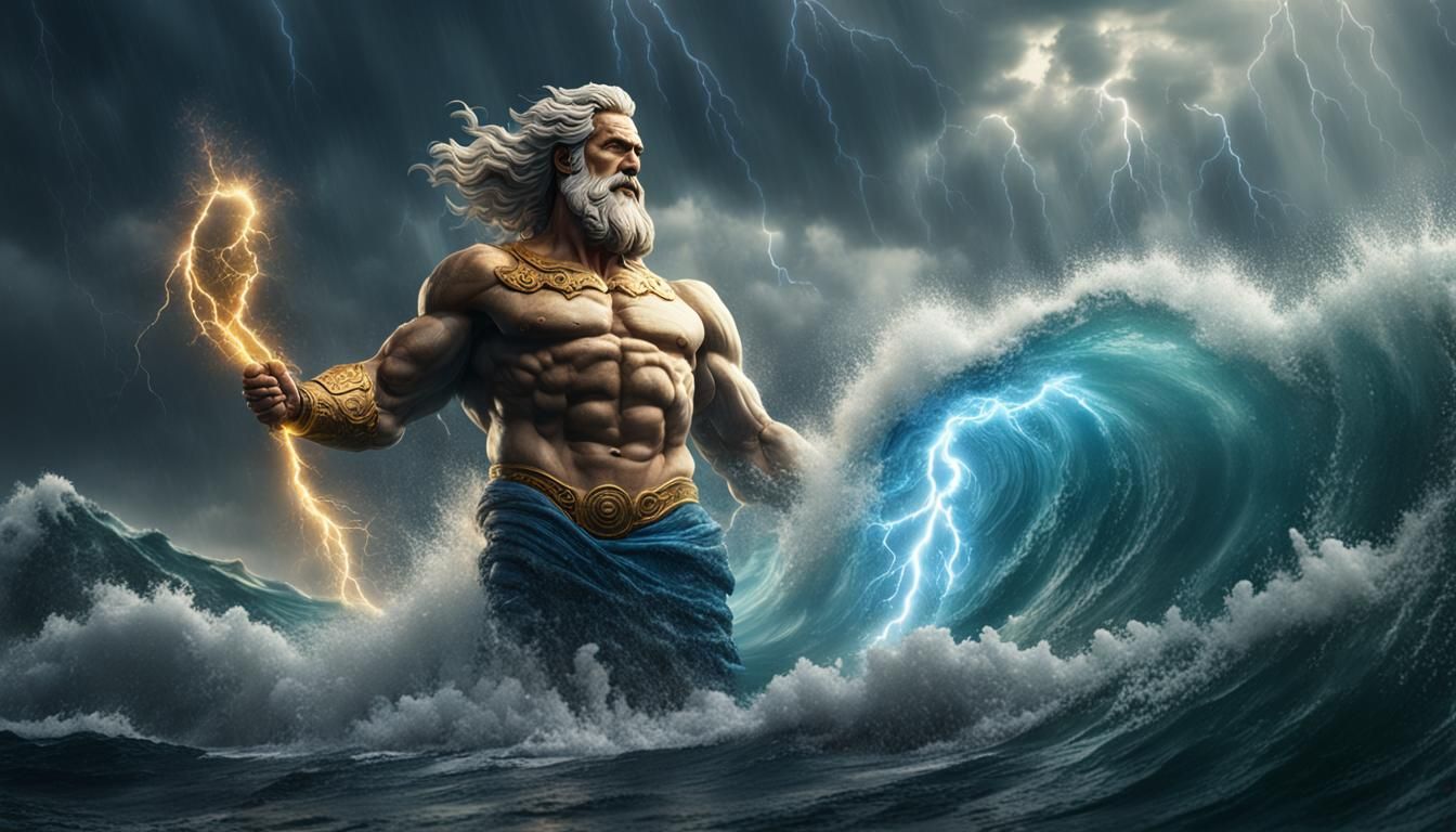 Zeus Torso in Stormy Sea: Fantasy Concept Art
