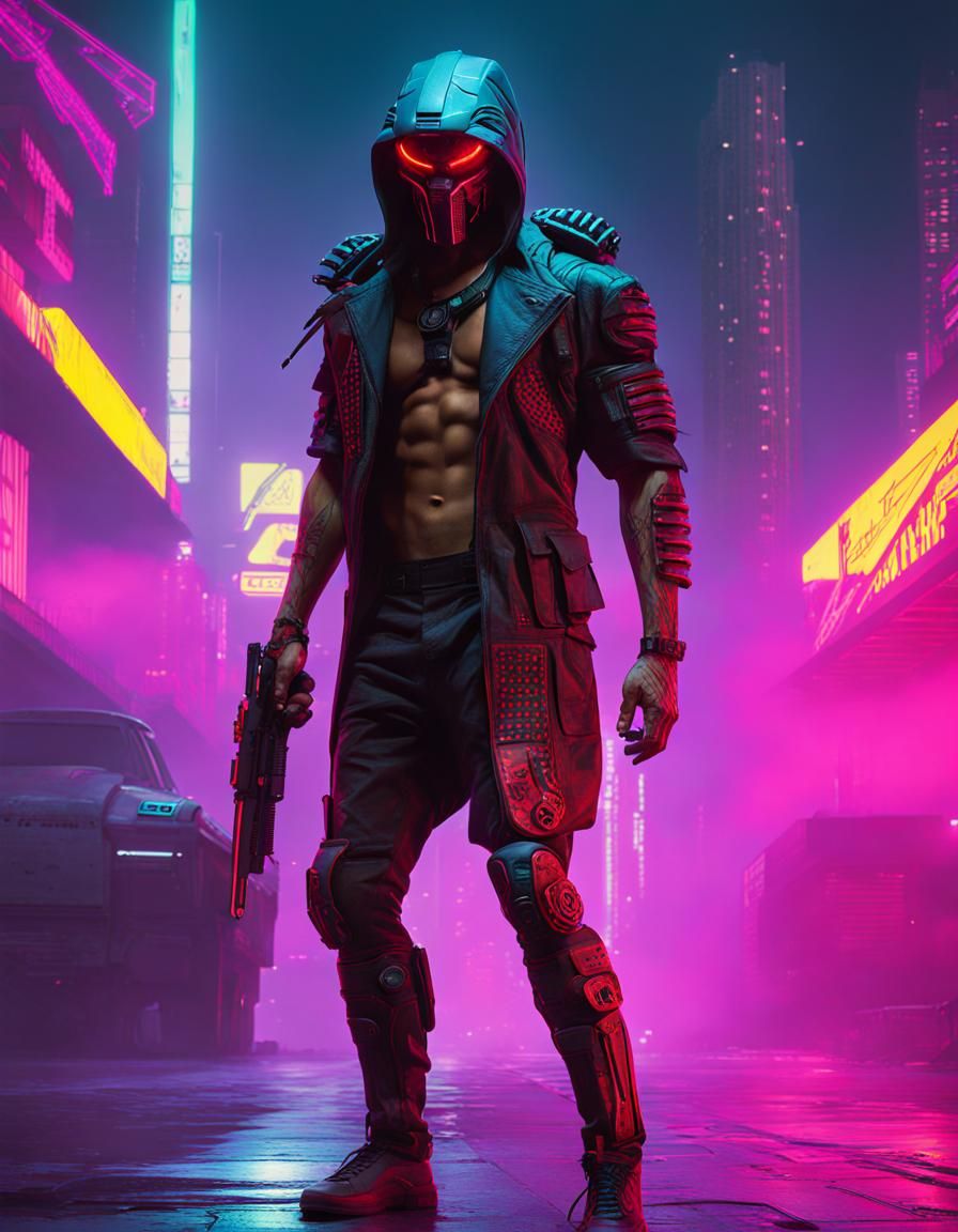 Cyberpunk Predator in Neon Cityscape