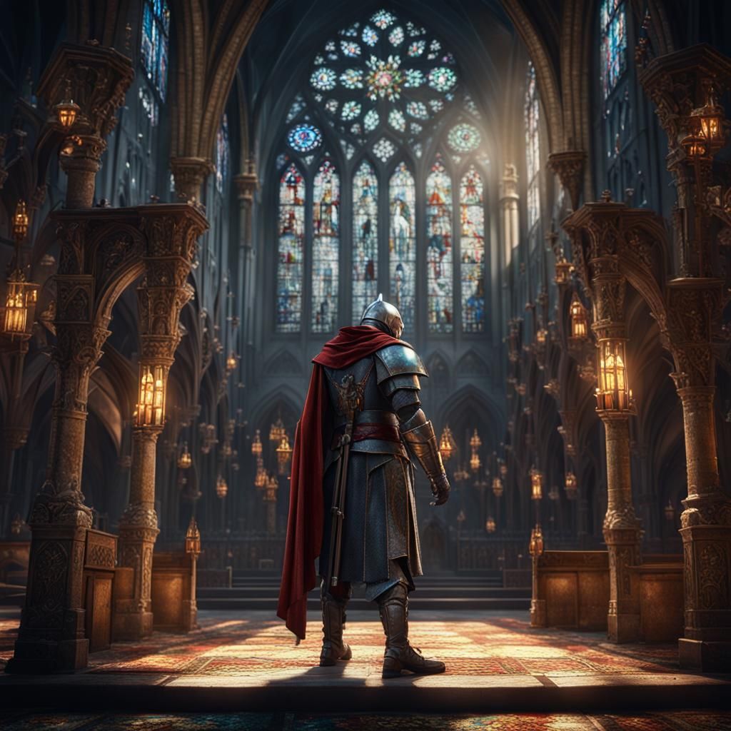 El Sid the Knight in Church with Stained Glass