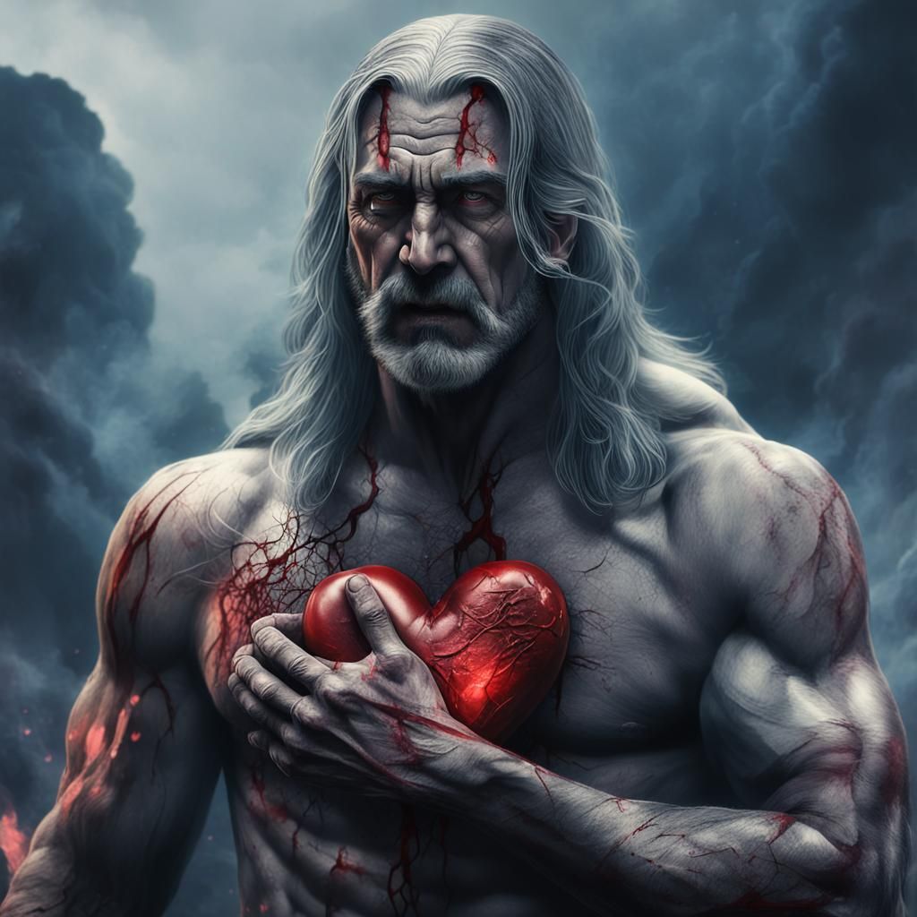 Man with Bleeding Heart in Detailed Matte Painting