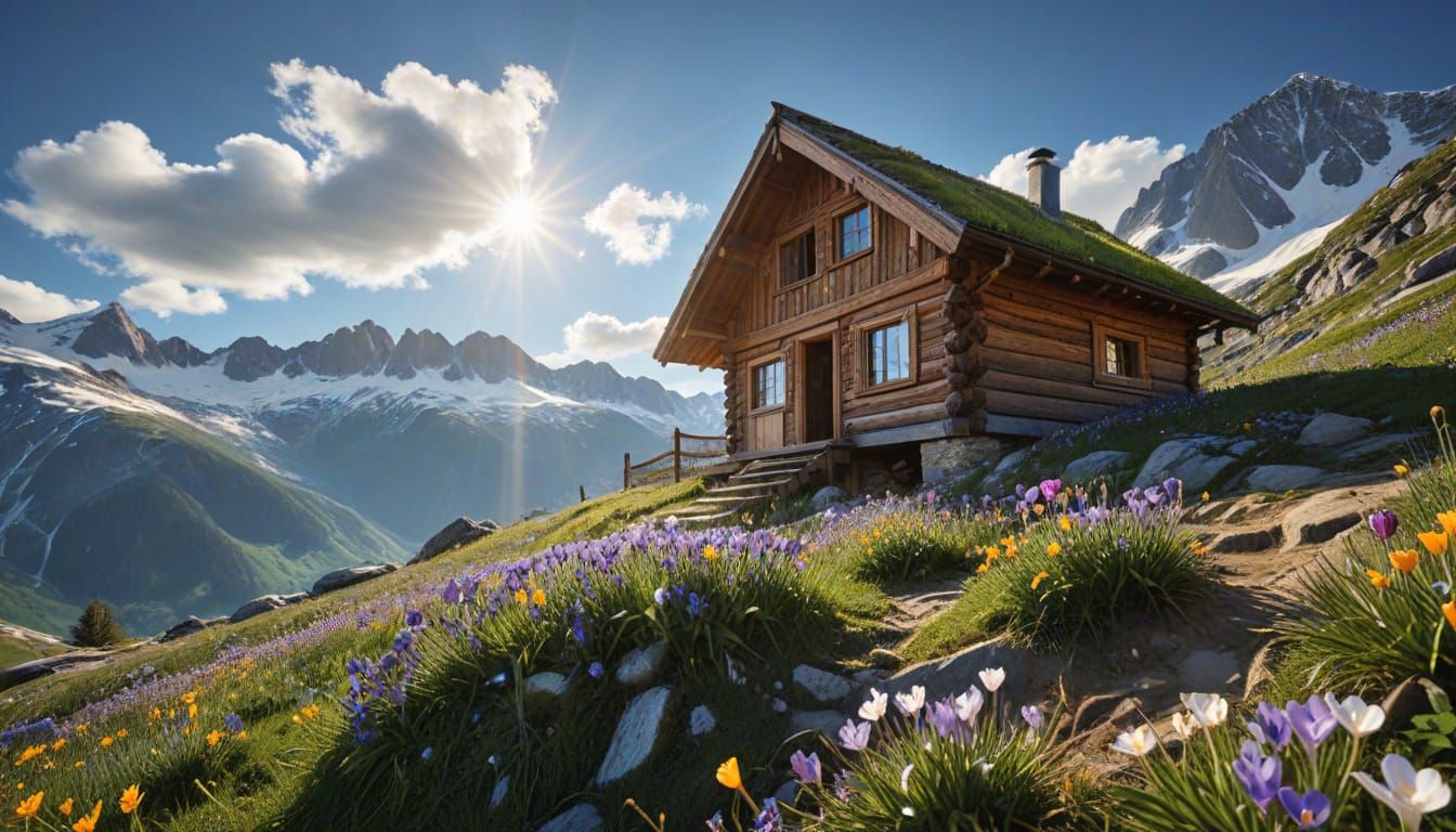 Idyllic Alpine Meadow in Springtime