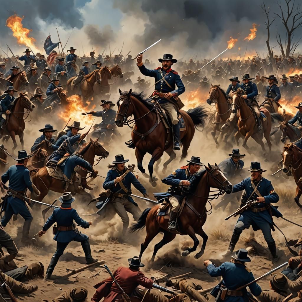 Comical Custer's Last Stand in Photorealistic Digital Art