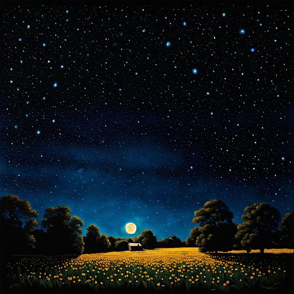 Luminous Starry Night Drawing with Perfect Light