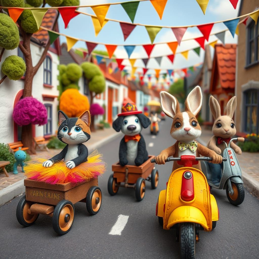 Felted Pet Parade in Whimsical Storybook Style