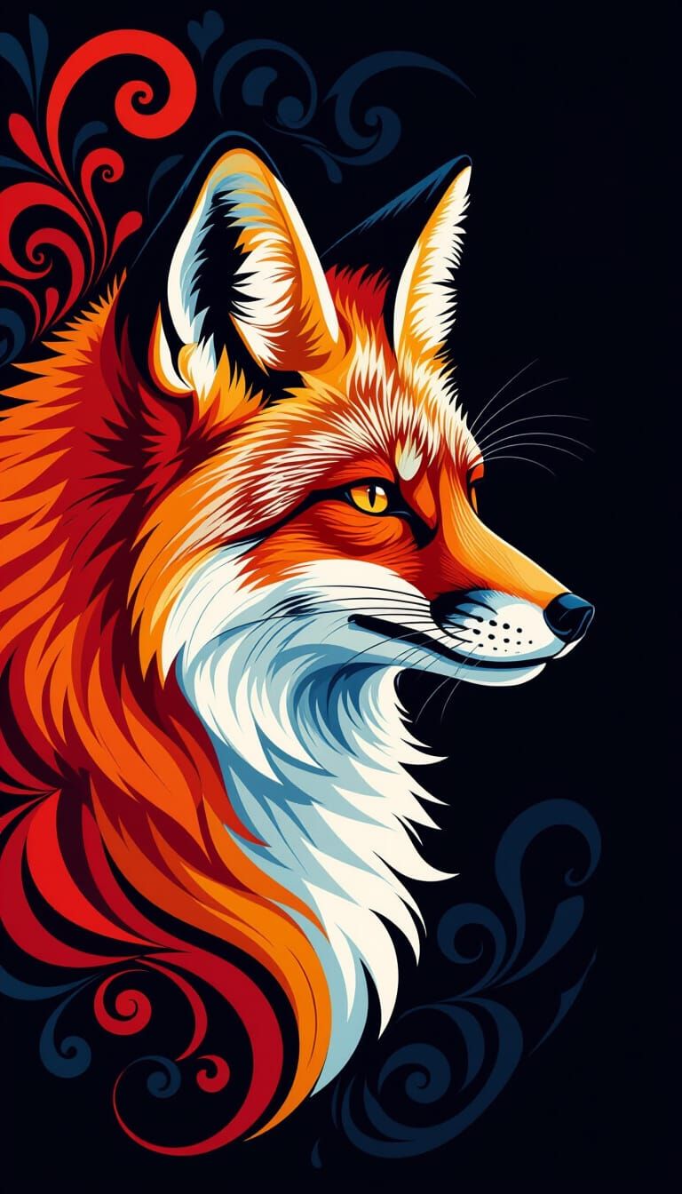 Vibrant Red Fox Head in Illustrative Style