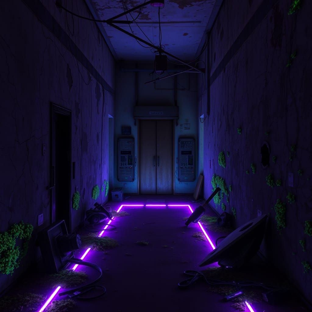 Abandoned Industrial Complex with Bioluminescent Glow