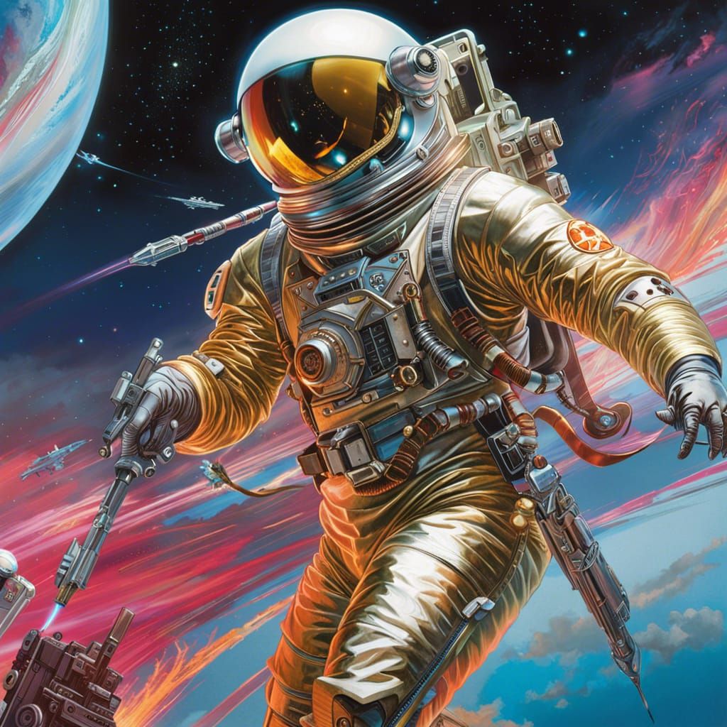 Futuristic Chinese Supermodel Pirate Astronaut in Action