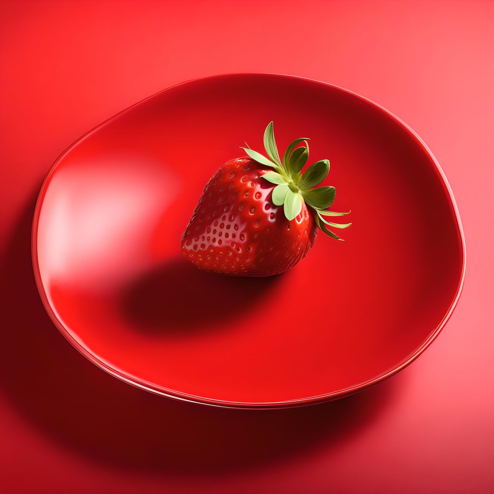 Hyperrealistic Strawberry on Red: Monochromatic Still Life