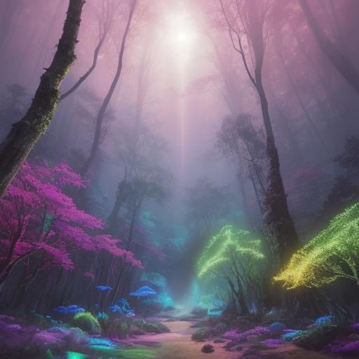 Alien Musicians in a Bioluminescent Forest