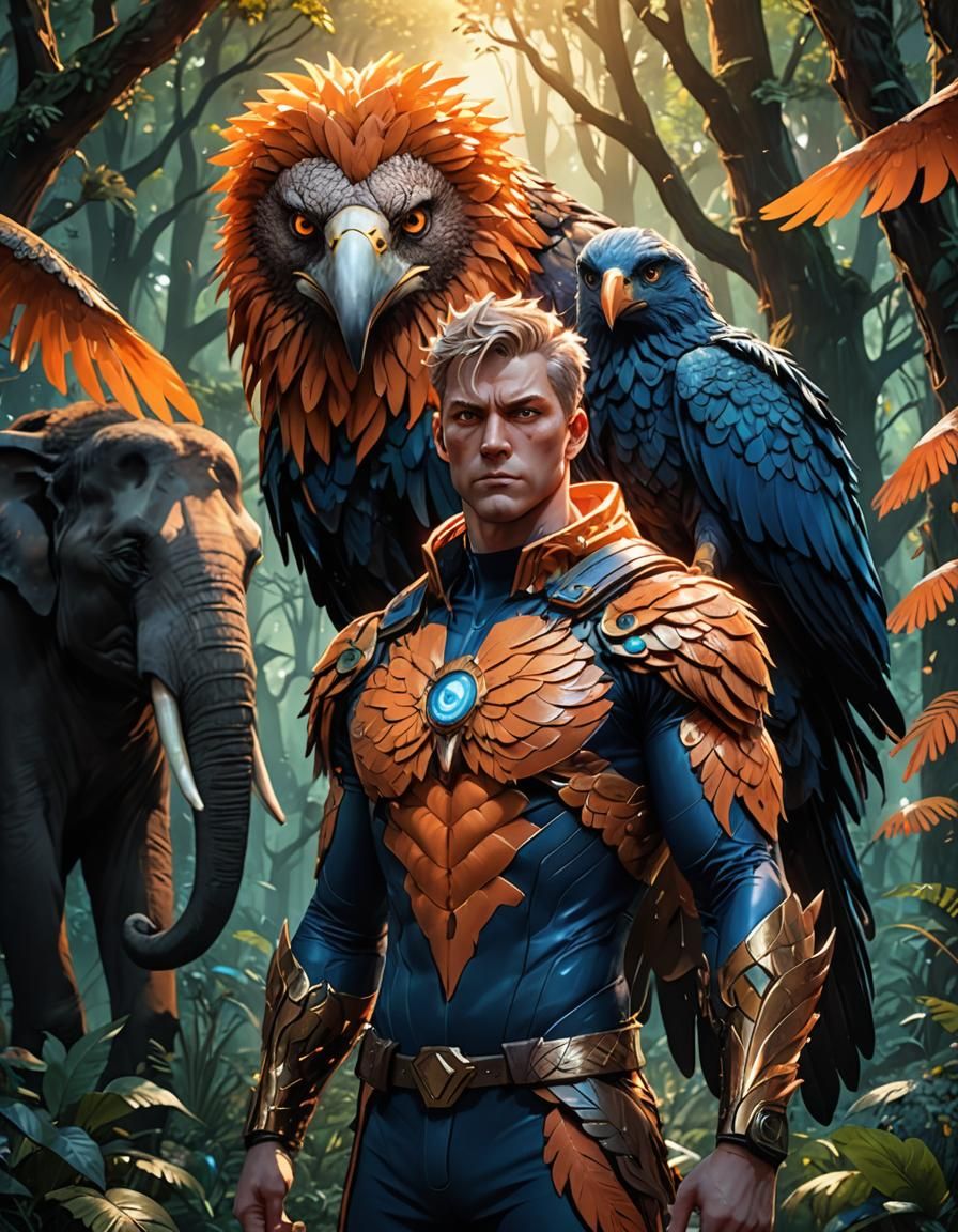 Animal Man in Dense Forest: Vibrant Anime Art