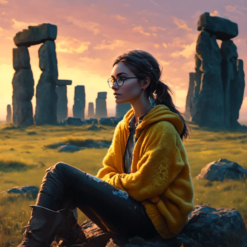 Brunette at Stonehenge: Hyperreal Artgerm Portrait