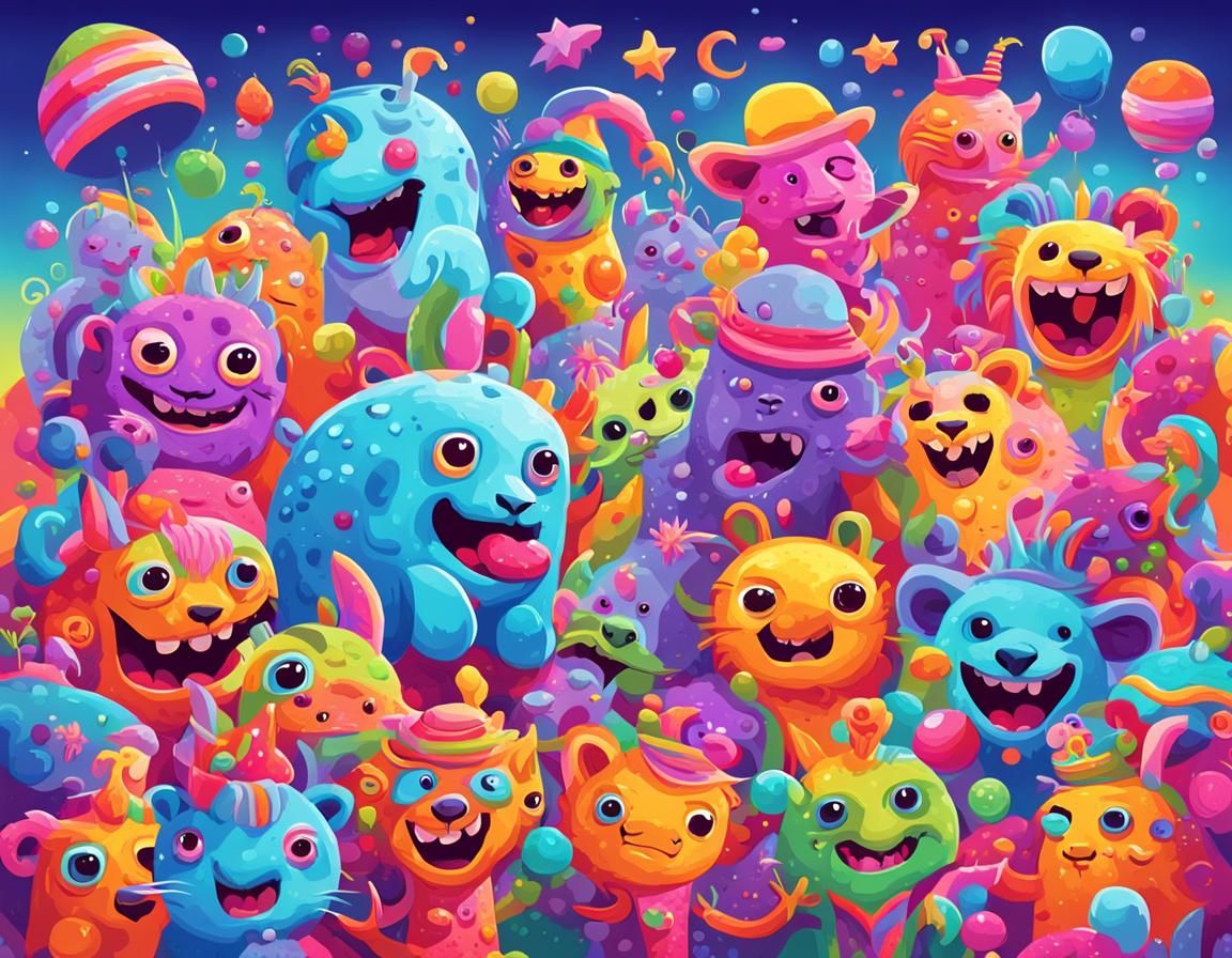 Whimsical Creatures Engage in Pun War: Digital Illustration