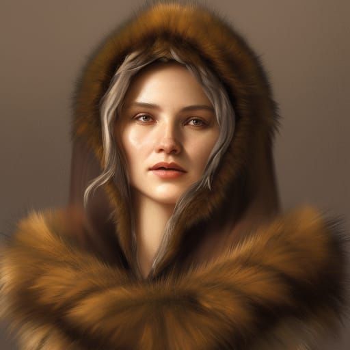 Medieval Woman in Fur Cloak Portrait