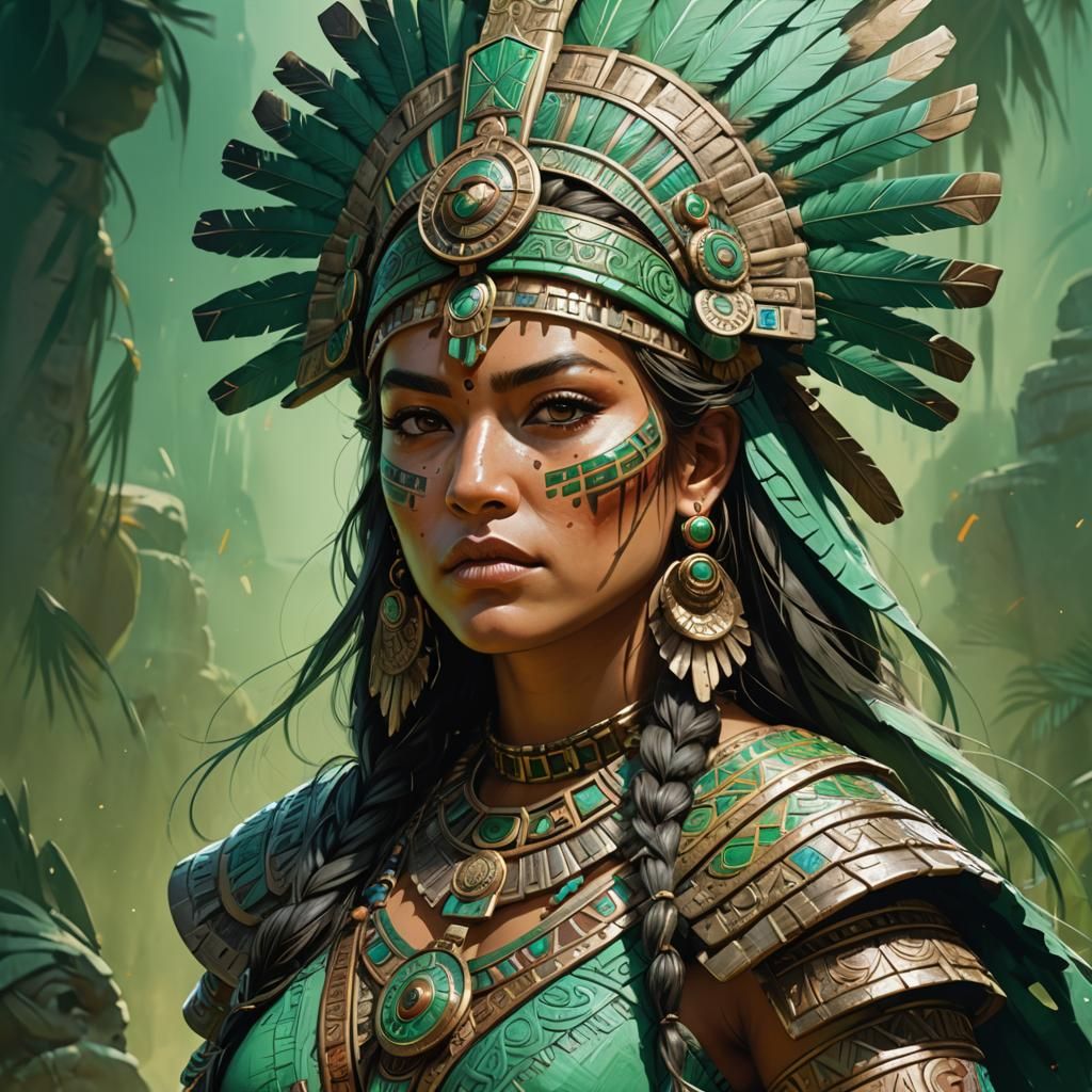 Aztec Princess Warrior in Hyperrealistic Digital Art
