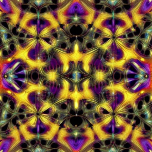 Psychedelic Fractal Art in Purple, Gold, and Black
