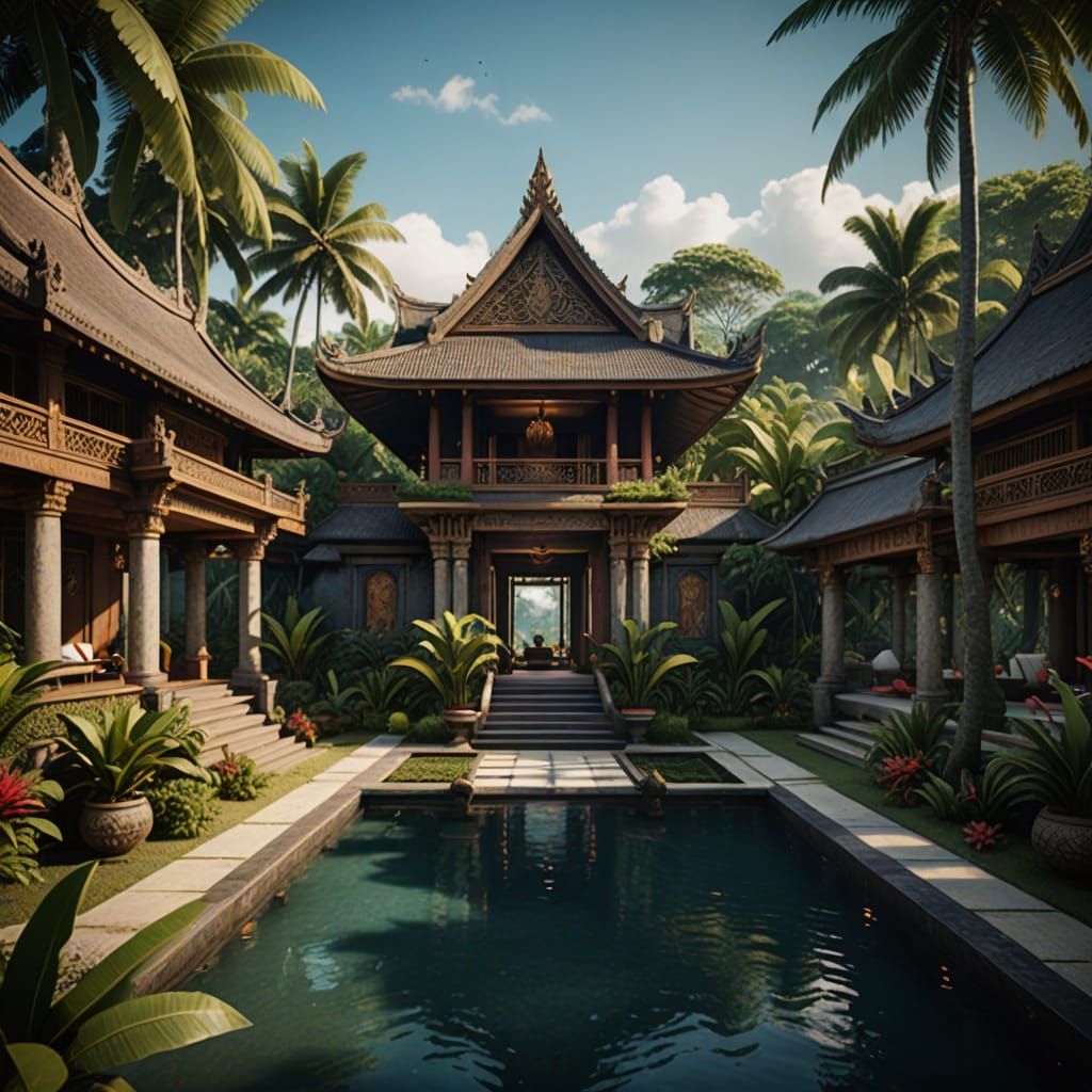 Tropical Balinese Villa Concept Art with Wedding Venue