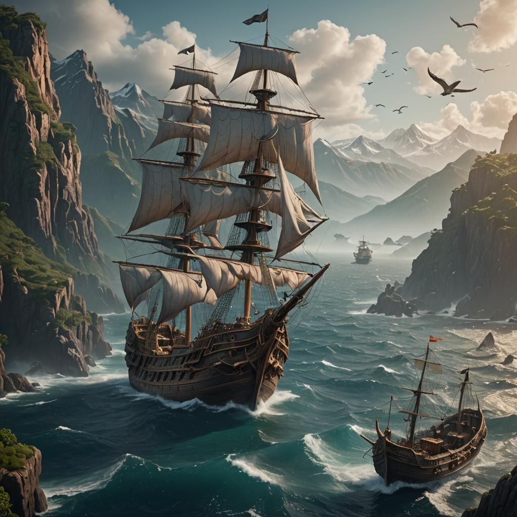 Albatross Over Galleon: Fantasy Concept Art