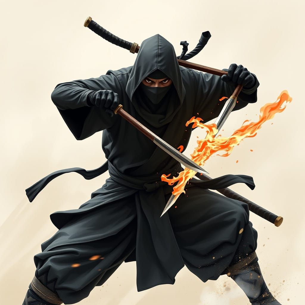 Ninja Warrior in Traditional Japanese Attire