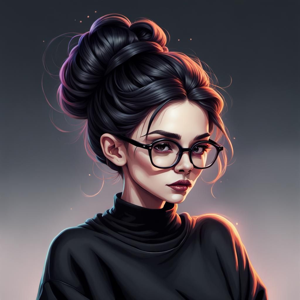 Vibrant Gothic Woman Illustration with Reading Glasses