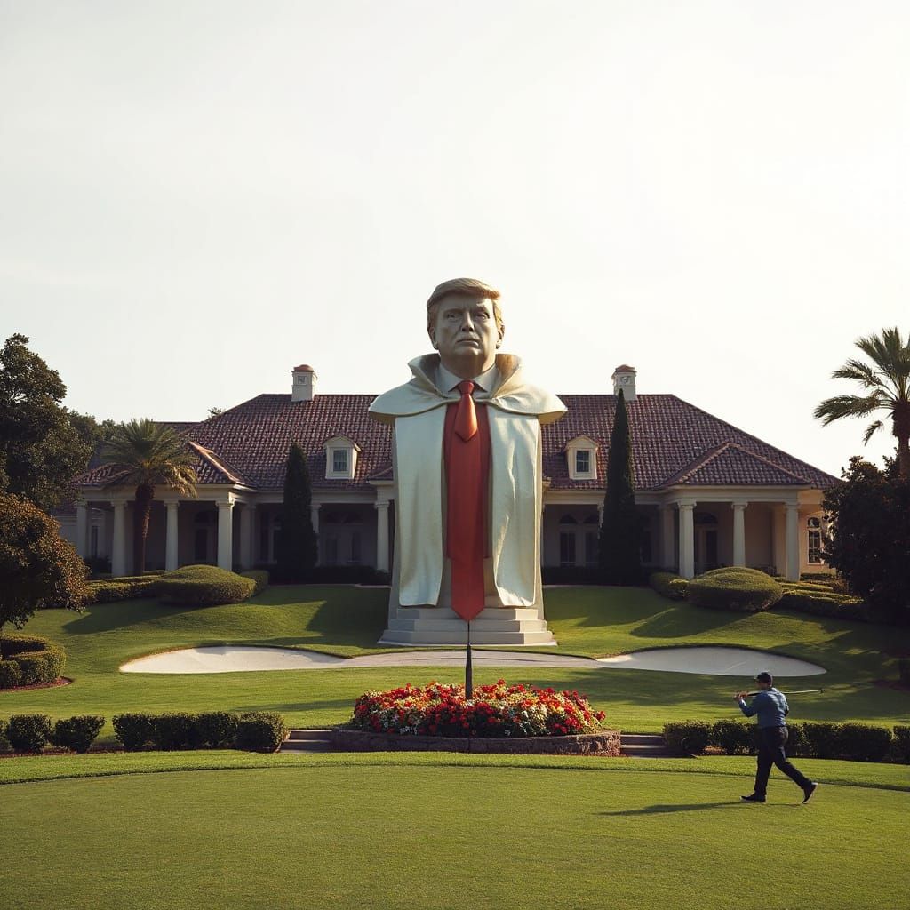 Trump Statue Overlooking Mar-a-Lago Golf Course