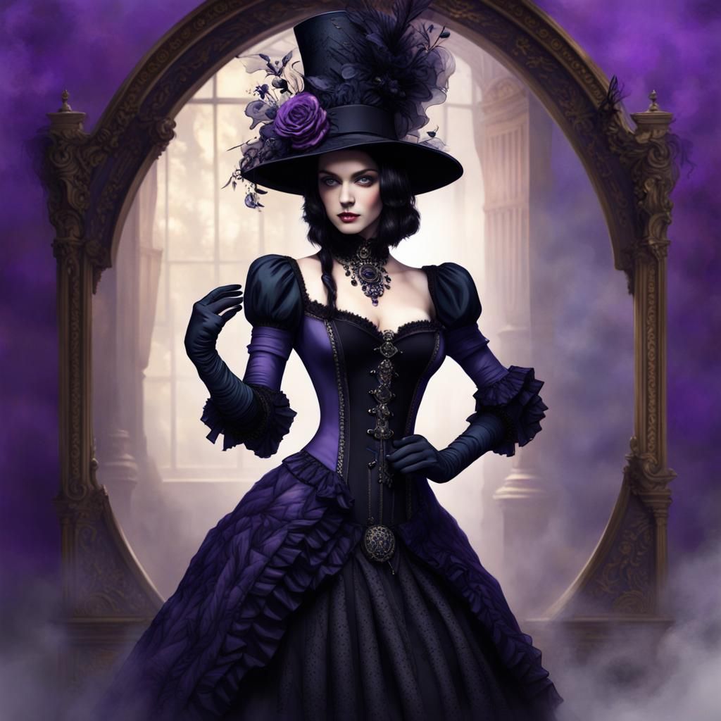 Gothic Beauty in Black and Purple Tudor Dress