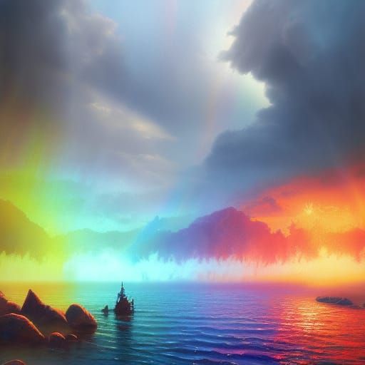 Rainbow Reflection: A Detailed Digital Painting