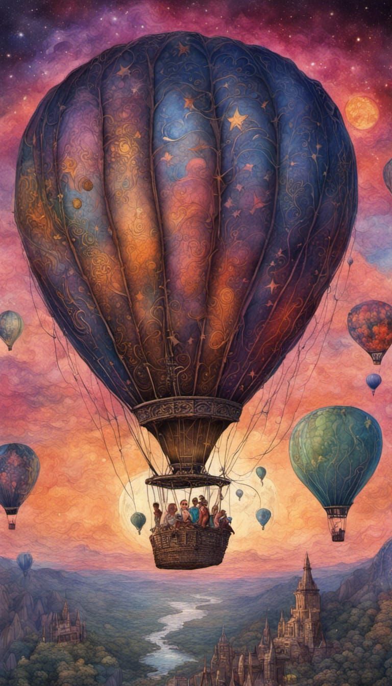 Twilight Sky Filled with Hot Air Balloons
