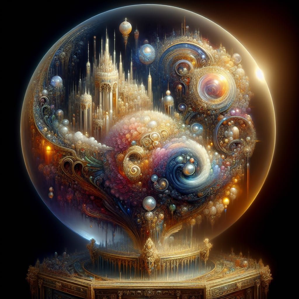 Crystal Globe Containing Fantasy World as Oil Painting