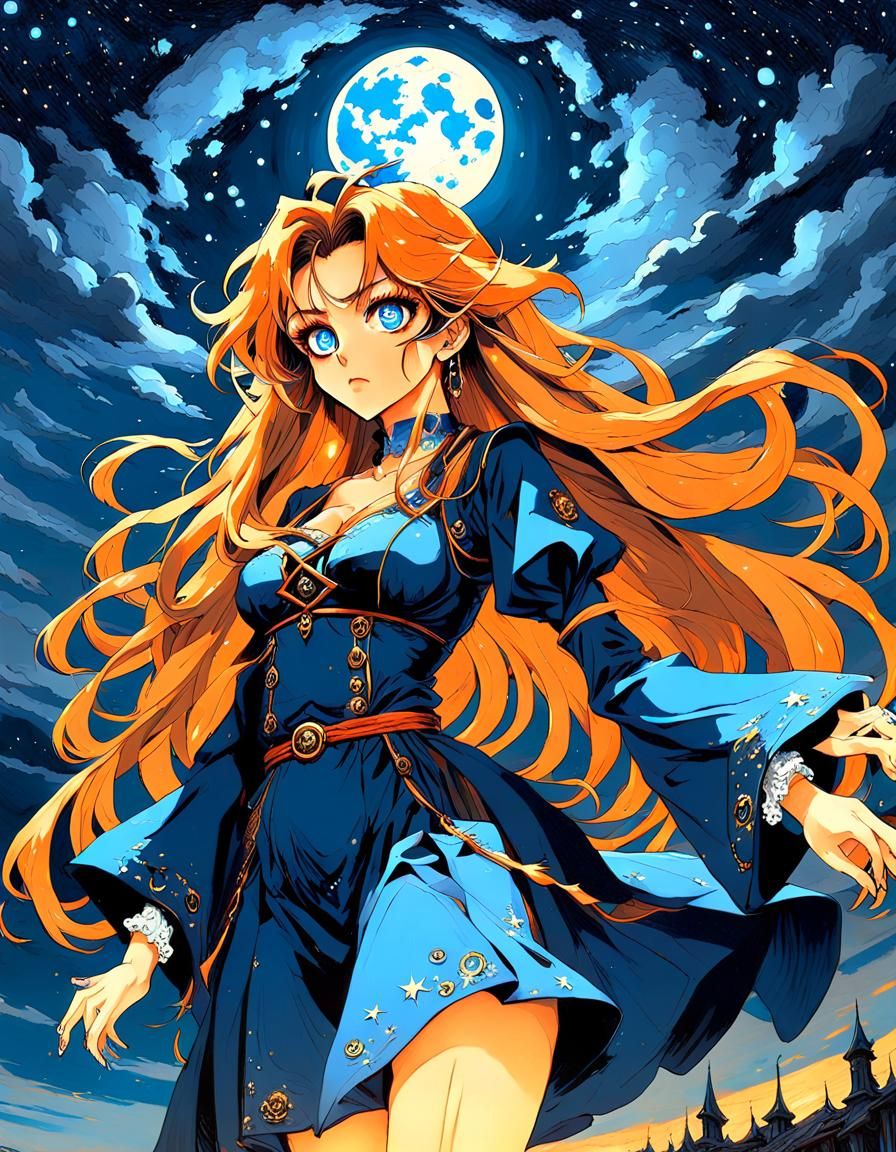 1980’ anime video game by Katsuya Terada, anime girl , long hair, perfect body, nice chest,big detailed anime eyes, witc...