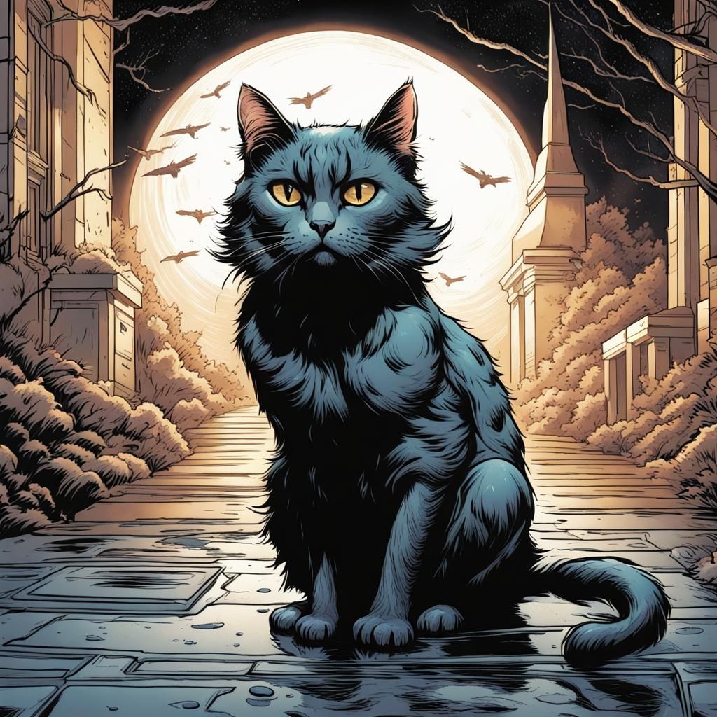 Sad Cat in Comic Book Art Style