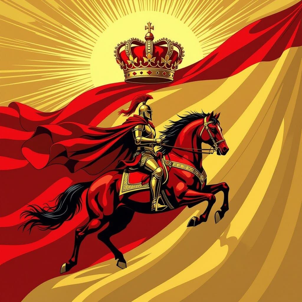 Heroic Fantasy Flag with Scarlet Rider and Golden Crown