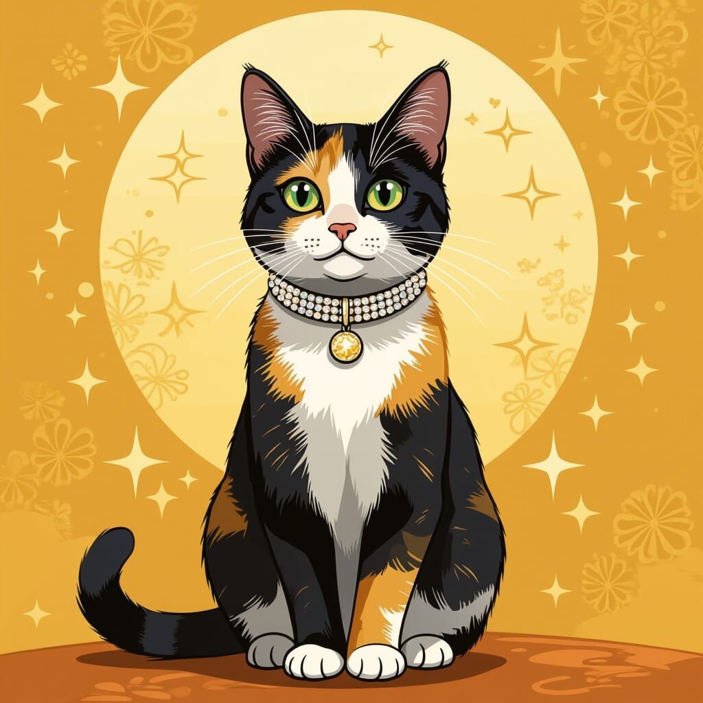 Proud Tortoiseshell Cat in Whimsical Style