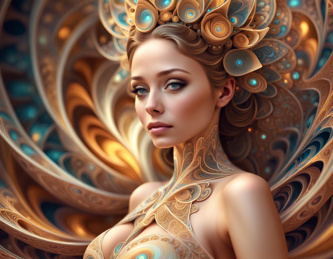 Woman in Fractal Wedding Dress: Abstract Vector Art