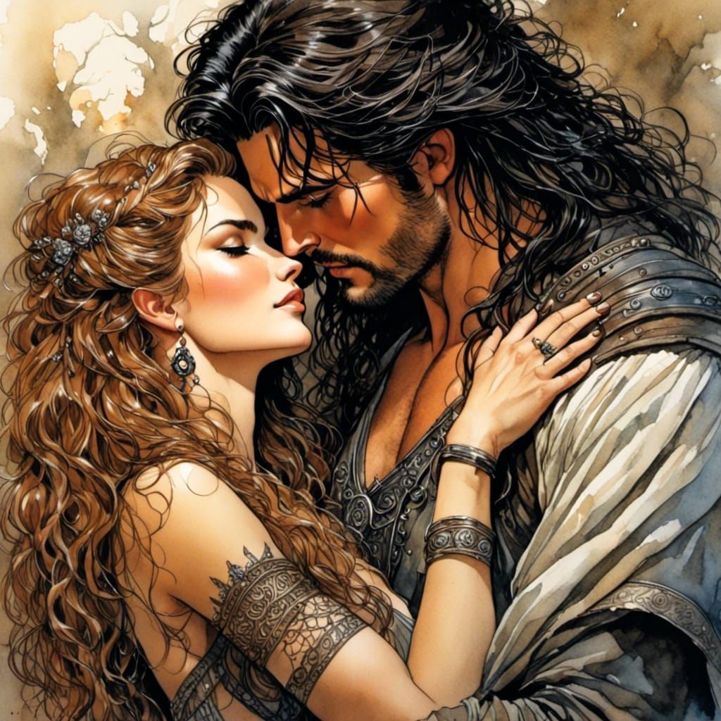 Romantic Couple Portrait: Lovers in Embrace