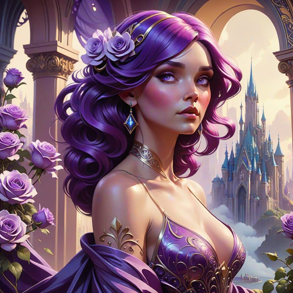 Surreal Purple Goddess Amidst Lavender Dreamscape