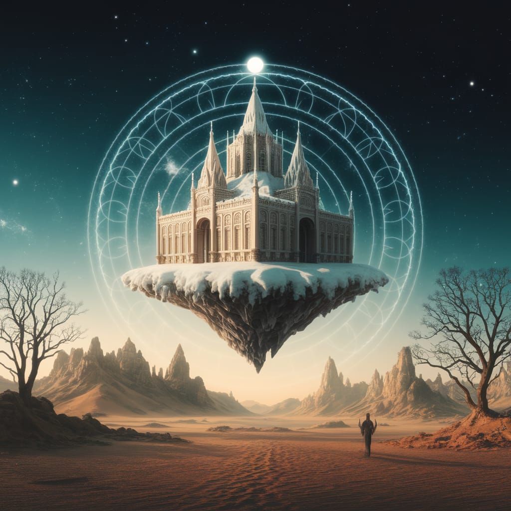 Surreal Flying Temple in Cosmic Mandalas, X-Ray Style, with ...