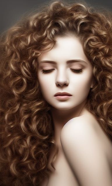 Hyperdetailed Portrait of Beautiful Woman with Curly Hair