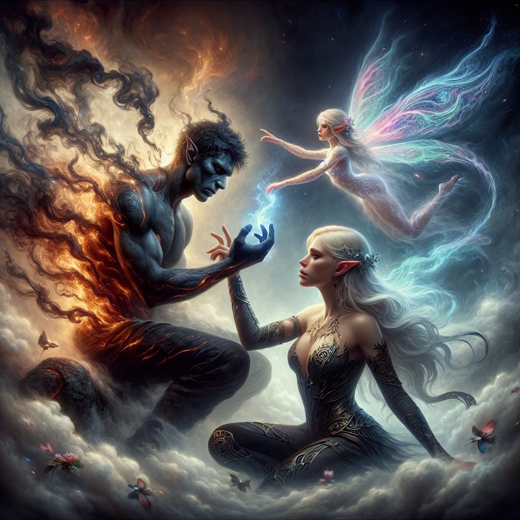 Elf Weeping Over Fallen Hero: Fantasy Scene