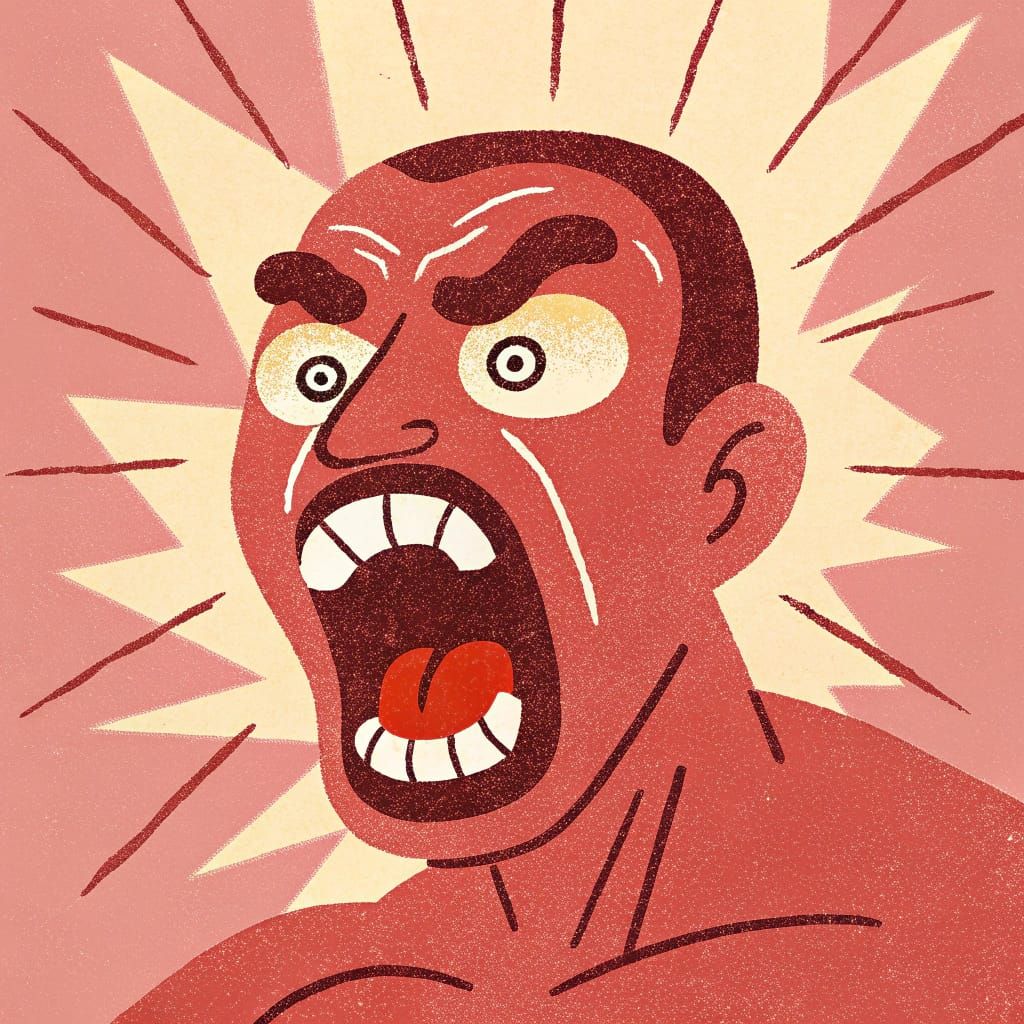 Charcoal Drawing of a Screaming Man