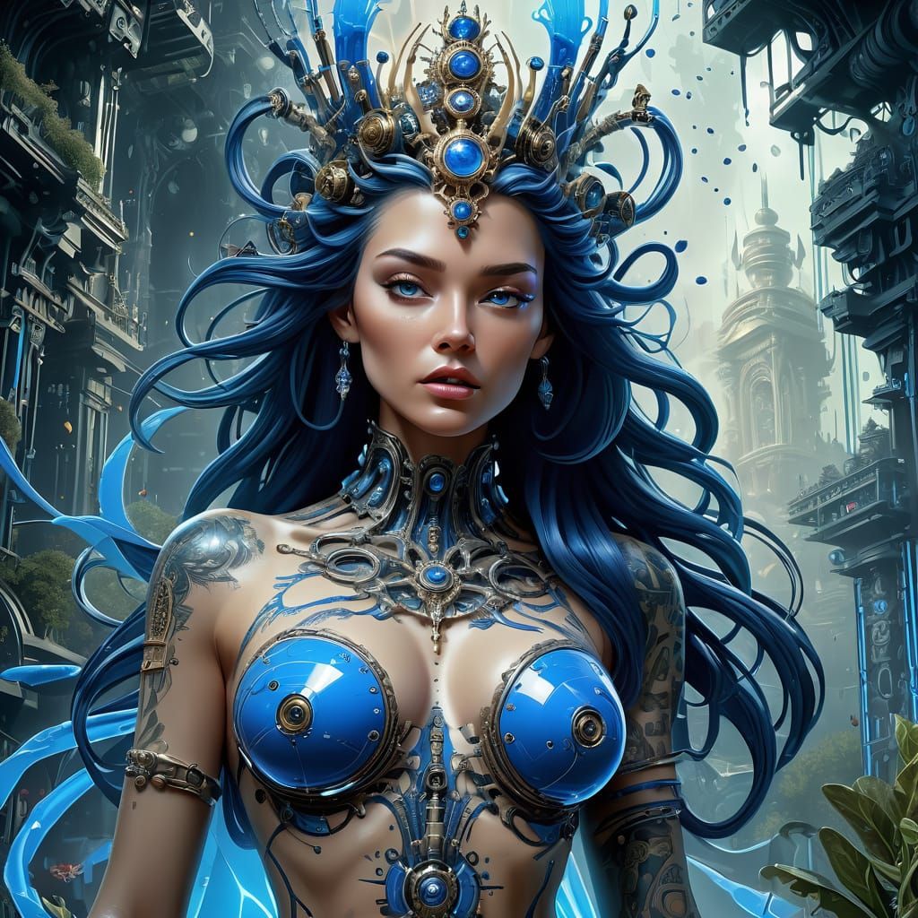 Biomechanical Queen in a Shattered Circuit Garden